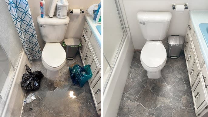 Bathroom before and after cleaned by Alia