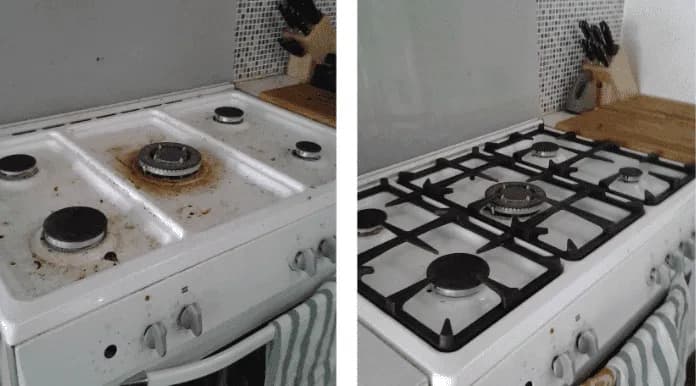 Kitchen before and after cleaned by Alia